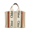 Chloe Woody Small Canvas & Leather 2 Way Handbag Beige x black #2694