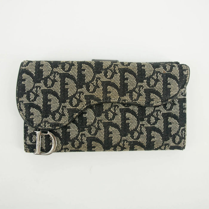 Christian Dior Black Trotter Saddle Canvas x Leather Double Hook Long Wallet #2637 by Bolt Boutique