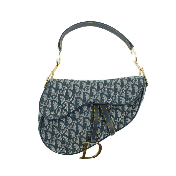 Christian Dior Classic Oblique Trotter Blue Canvas Saddle Bag #3707 by Bolt Boutique