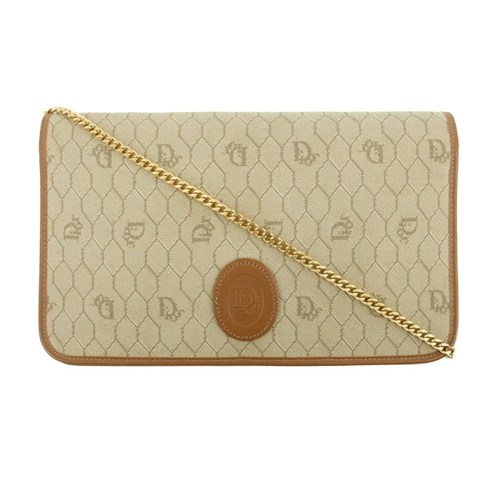 Christian Dior Honeycomb Canvas Chain Shoulder Bag Beige Brown Gold Hardware #3060 by Bolt Boutique