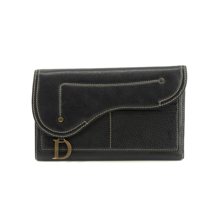 Christian Dior Saddle Black Leather Long Trifold Wallet #3690 by Bolt Boutique
