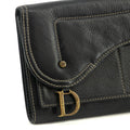 Christian Dior Saddle Black Leather Long Trifold Wallet #3690 by Bolt Boutique