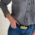 Turquoise and Hammered Gold Belt Buckle by Christina Greene