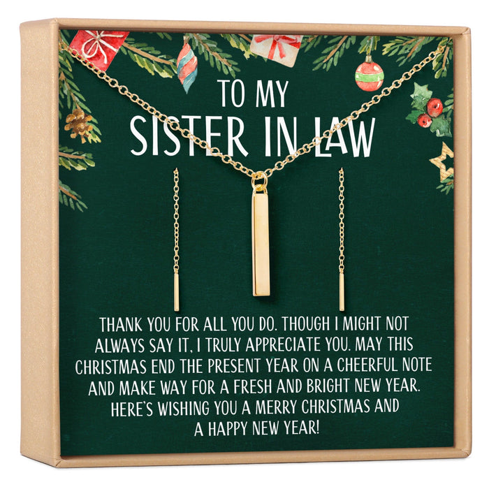 Christmas Gift for Sister-In-Law Gold Bar Earring Threader and Necklace Jewelry Set by Dear Ava