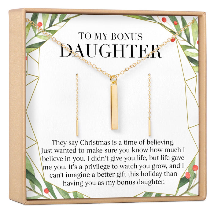 Christmas Gift for Stepdaughter Gold Bar Earring Threader and Necklace Jewelry Set by Dear Ava