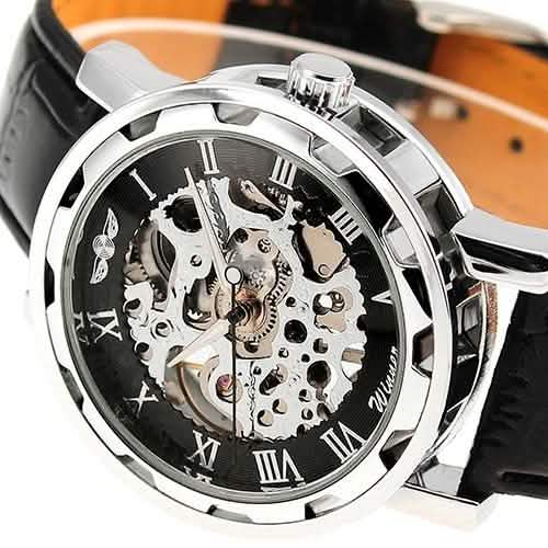 Classic Men's Black Leather Band Skeleton Mechanical Sports Army Wrist Watch by DailySale