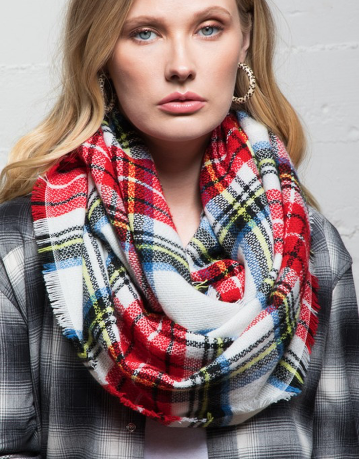 Classic Woven Plaid Infinity Scarf by Boutique 23