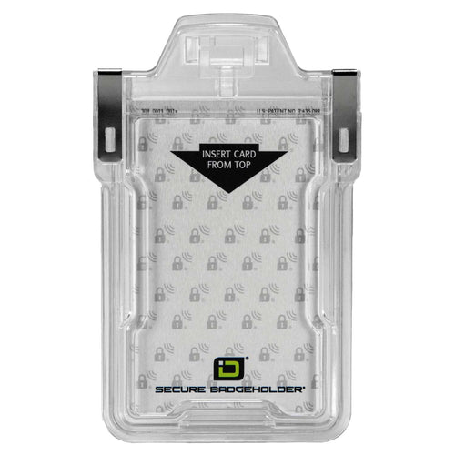 "Squeeze to Read" Secure Badge Holder Classic Vertical 1 ID Card Holder by ID Stronghold