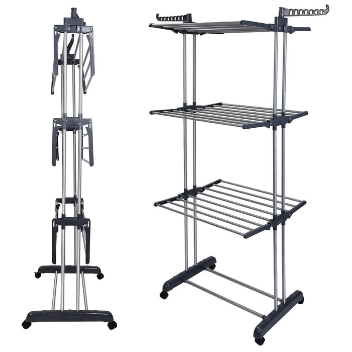 Clothes Drying Rack Rolling Collapsible Laundry Dryer Hanger Stand Rail by DailySale