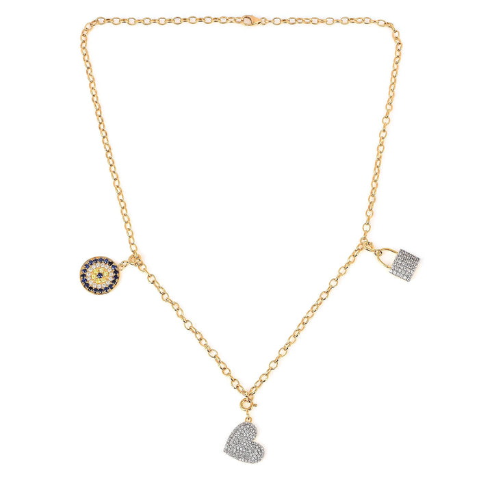 Cluster Heart Charm 18K Gold Over Silver Pendant Necklace by Fine Color Jewels