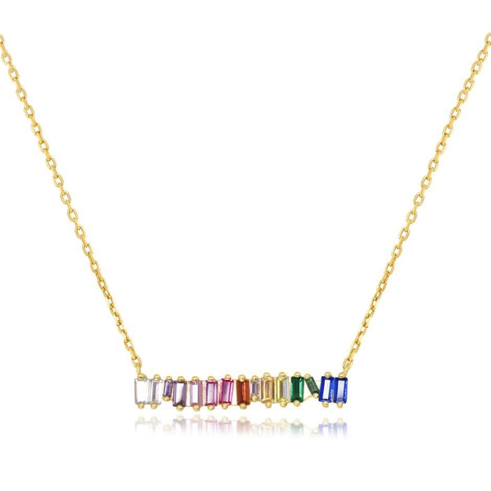 Clustered Rainbow Baguette Bar Necklace by DailySale