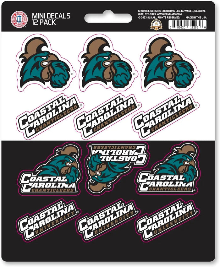 Coastal Carolina University Chanticleers 12-Piece Mini Decal Sticker Set, 5x6 Inch Sheet, Gift for football fans for any hard surfaces around home, automotive, personal items by Fielders Choice