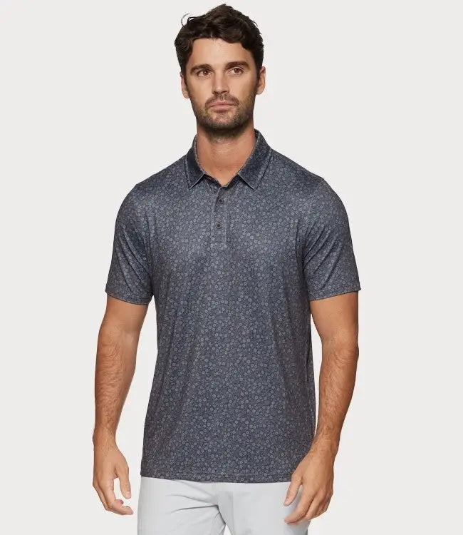 Cobbtown Floral Print Performance Polo - Black by Boutique 23