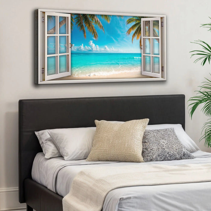 Coconut Palm Beach Window Scenery Wall Art by Tailored Canvases
