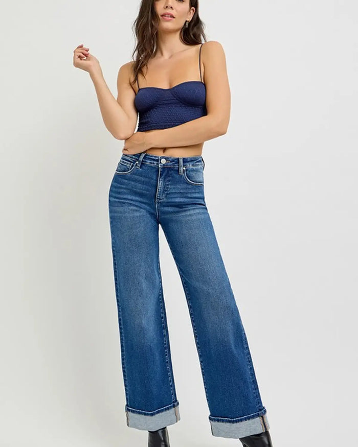 Colbie Tummy Control High Rise Cuffed Wide Jeans by Boutique 23