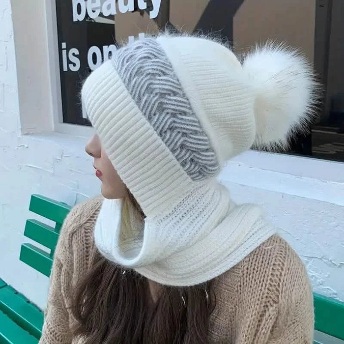 Coldproof Warm Beanie With Pom Classic Hooded Scarf Elastic Knit Hats Warm Beanies by DailySale