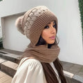 Coldproof Warm Beanie With Pom Classic Hooded Scarf Elastic Knit Hats Warm Beanies by DailySale