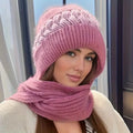 Coldproof Warm Beanie With Pom Classic Hooded Scarf Elastic Knit Hats Warm Beanies by DailySale