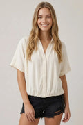 Collared Front Bubble Shirt Top | Cream by Boutique 23