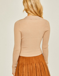 Collared V Neck Sweater Top - Taupe by Boutique 23