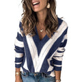 Color Block Striped V Neck Sweater for Women Long Sleeve Knit Pullover Jumper Tops by DailySale