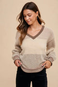 Color Block Sweater Top: Mocha by Boutique 23