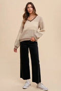 Color Block Sweater Top: Mocha by Boutique 23