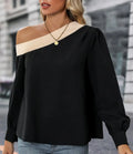 Color Blocked Off Shoulder Blouse - Black by Boutique 23
