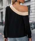 Color Blocked Off Shoulder Blouse - Black by Boutique 23