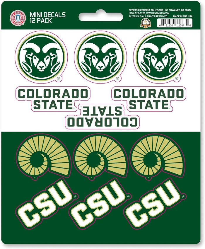 Colorado State University Rams 12-Piece Mini Decal Sticker Set, 5x6 Inch Sheet, Gift for football fans for any hard surfaces around home, automotive, personal items by Fielders Choice