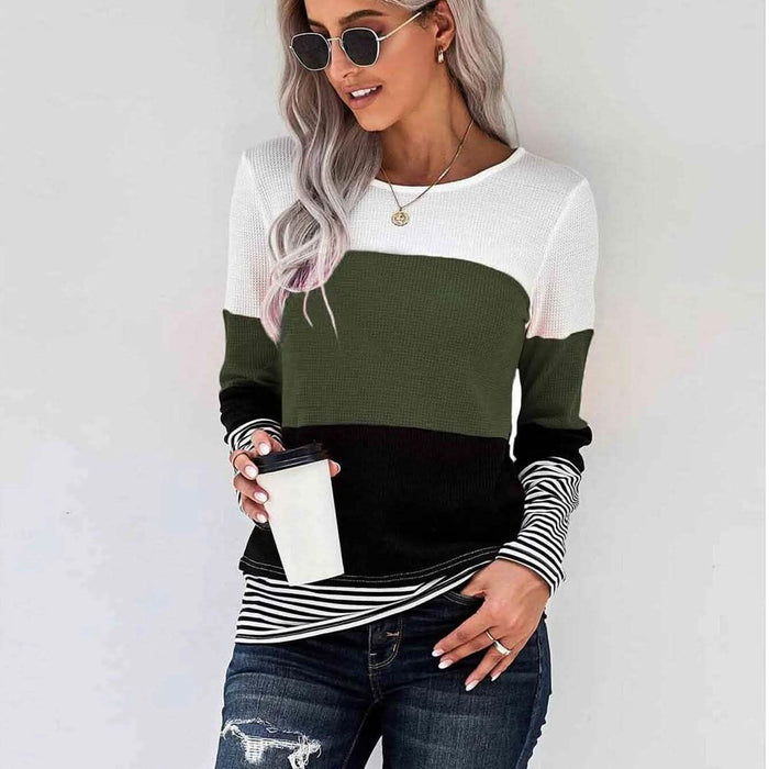 Colorblock Waffle Knit Striped Panel Tee by DailySale