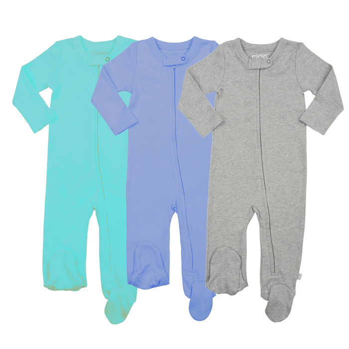 3pc footie set | vintage aqua periwinkle & heather grey by Finn + Emma