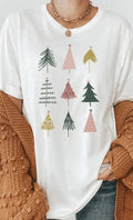 Colorful Christmas Trees Graphic Tee - White by Boutique 23