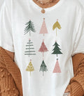 Colorful Christmas Trees Graphic Tee - White by Boutique 23