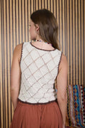 CONTRAST STITCH CROCHET KNIT FRONT TIE VEST by Boutique 23