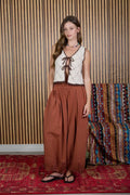 CONTRAST STITCH CROCHET KNIT FRONT TIE VEST by Boutique 23