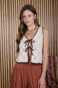 CONTRAST STITCH CROCHET KNIT FRONT TIE VEST by Boutique 23