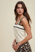 Contrast Sweater Tank Top - Taupe/Black by Boutique 23