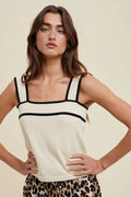 Contrast Sweater Tank Top - Taupe/Black by Boutique 23