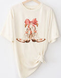 Coquette Bow & Floral Boot Colors Tee - Ivory by Boutique 23