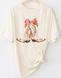 Coquette Bow & Floral Boot Colors Tee - Ivory by Boutique 23
