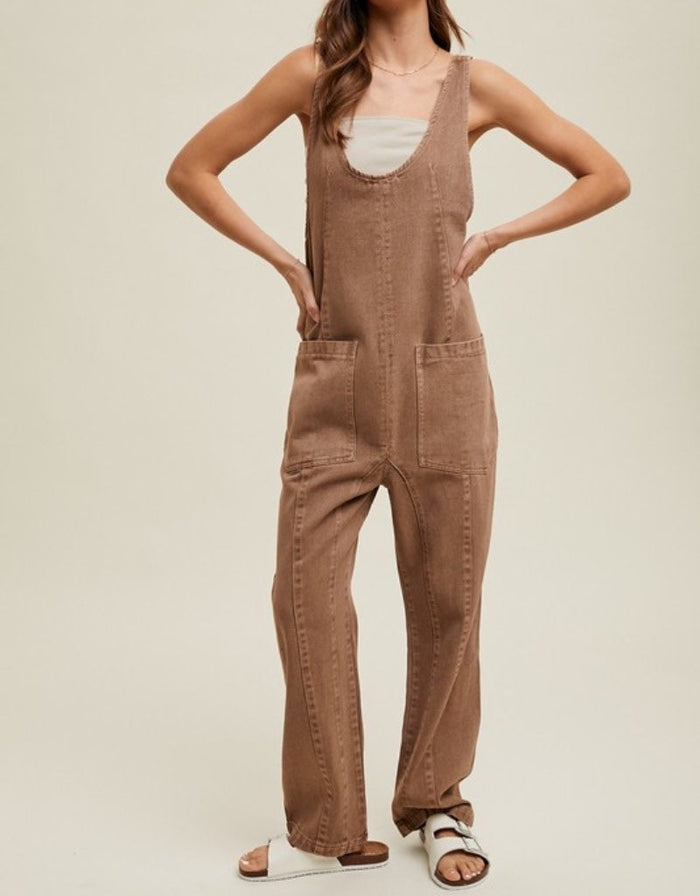 Cotton Denim Overall - Mocha by Boutique 23