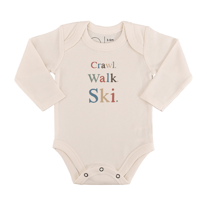 long sleeve graphic bodysuit | crawl walk ski by Finn + Emma