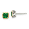 Created Emerald Square Stud Earrings by Fine Color Jewels