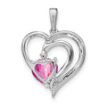 Created Pink Sapphire Diamond Heart Pendant Silver by Fine Color Jewels