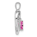 Created Pink Sapphire Diamond Heart Pendant Silver by Fine Color Jewels
