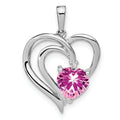 Created Pink Sapphire Diamond Heart Pendant Silver by Fine Color Jewels