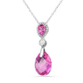 Created Pink Sapphire Teardrop Pendant Necklace by Fine Color Jewels