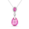 Created Pink Sapphire Teardrop Pendant Necklace by Fine Color Jewels