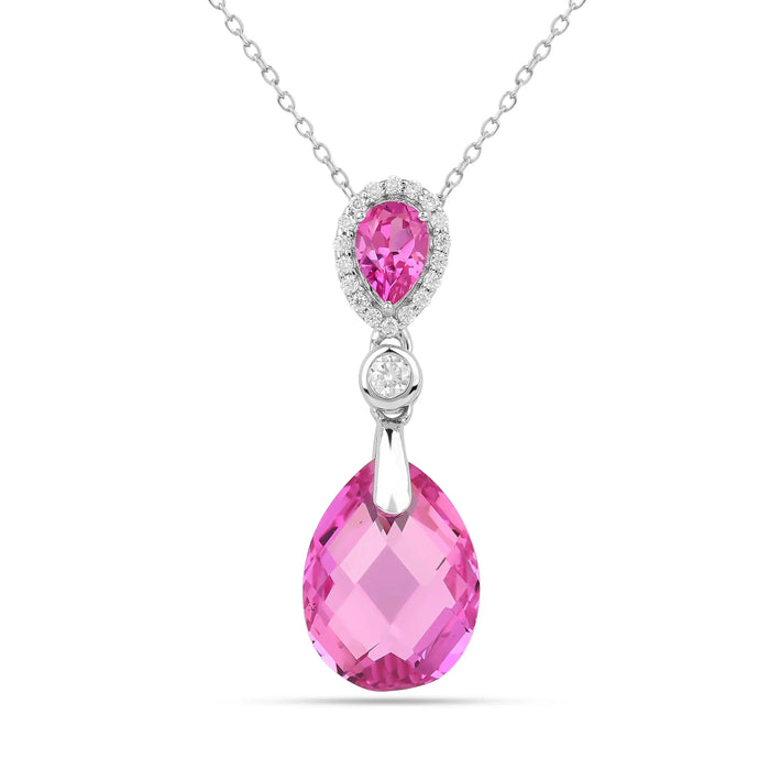 Created Pink Sapphire Teardrop Pendant Necklace by Fine Color Jewels